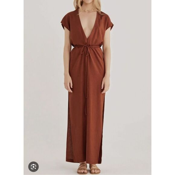 $270 Revolve x Rumer Roam Kaftan Maxi Dress chocolate Size XS m3 - Picture 1 of 4